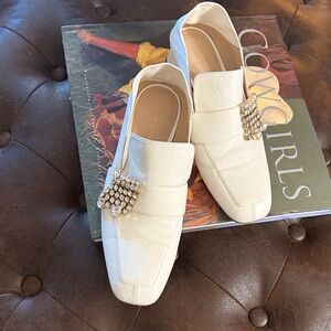 Stuart Weitzman Cream Loafers with Crystal Detail